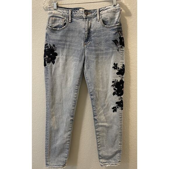 DRIFTWOOD Gizelle Embroidered Girlfriend Flowers Light Wash Jeans W 27 Ankle - Picture 1 of 10